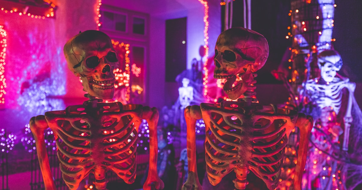 Impressive Halloween party setup with spooky decorations, fog effects, and party lighting created on a budget